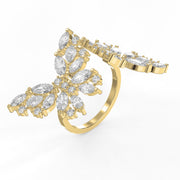 Double Floral Statement Cocktail Butterfly Style Fashion Ring, view 3