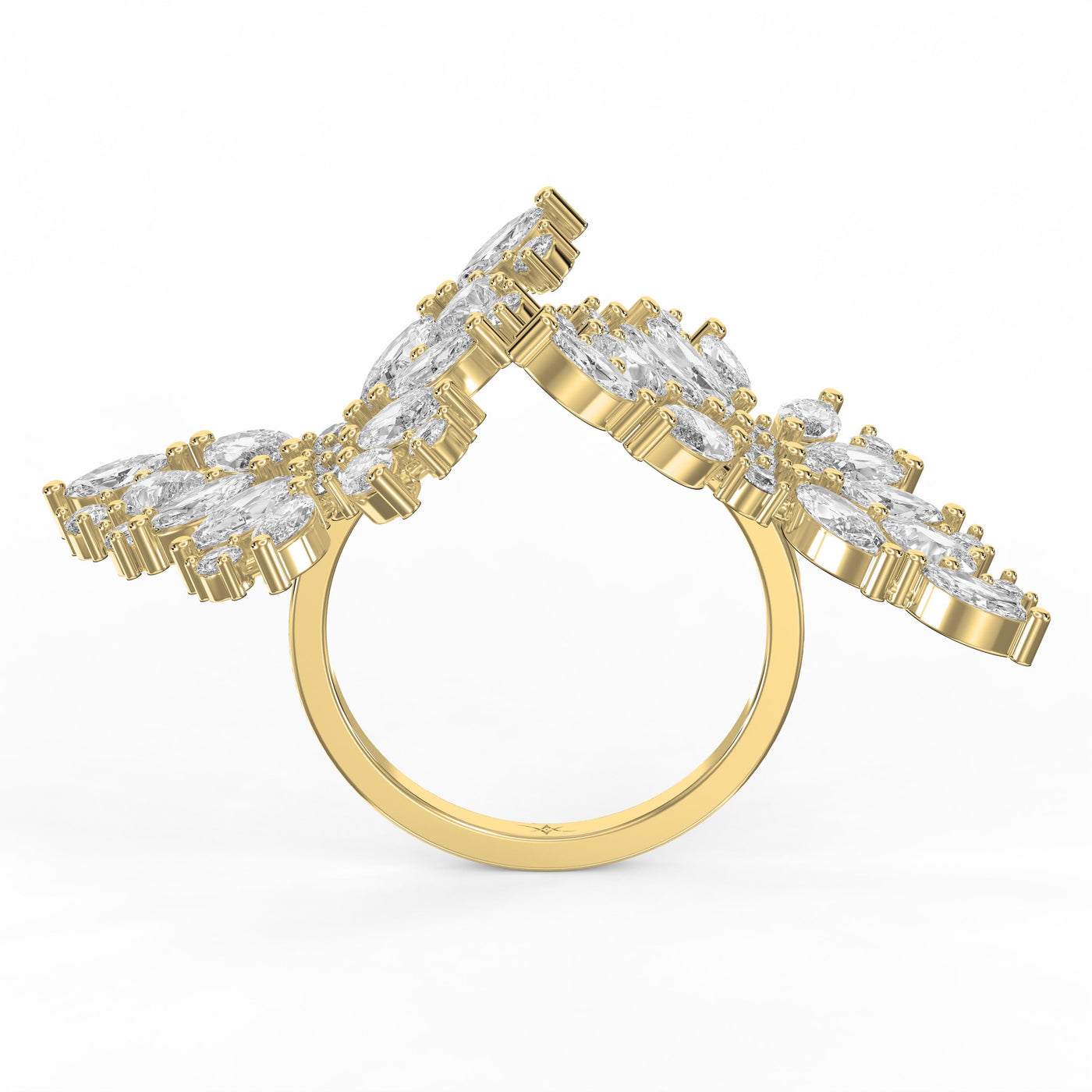 Double Floral Statement Cocktail Butterfly Style Fashion Ring, view 5