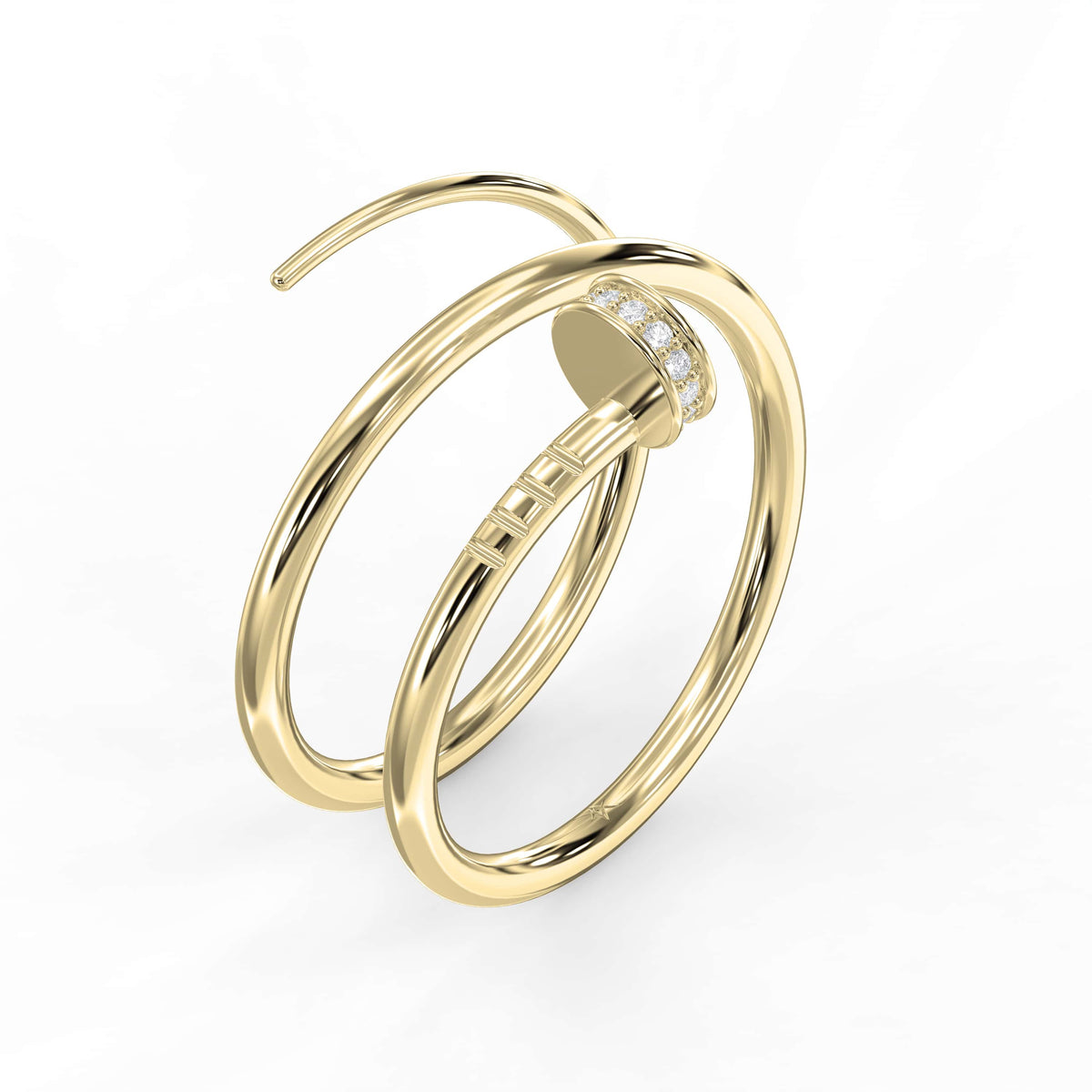 Nail Cuff Design Round Diamond Curved Ring, view 3