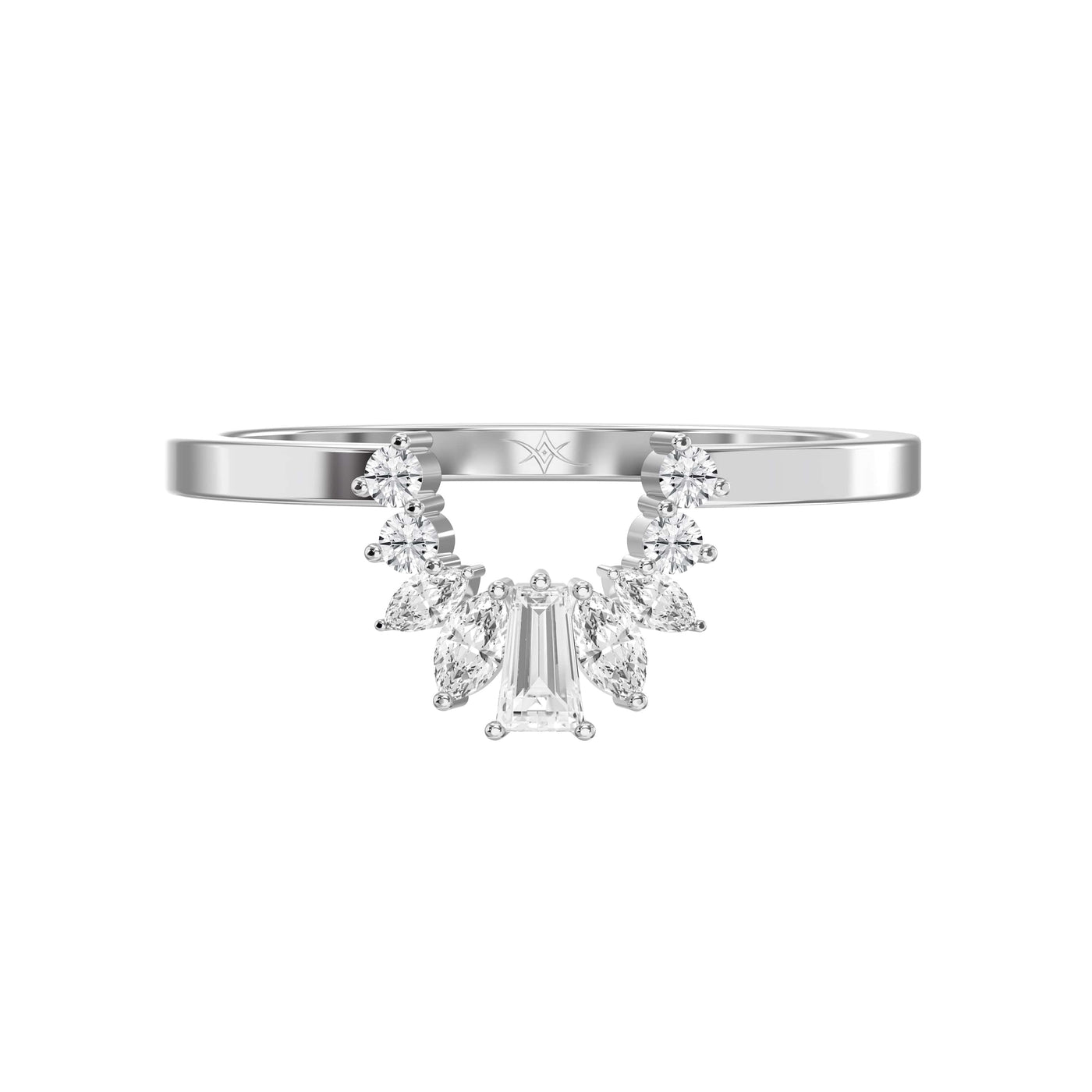 Gracefully Crafted Marquise & Baguette Diamond Curved Design Ring, view 6