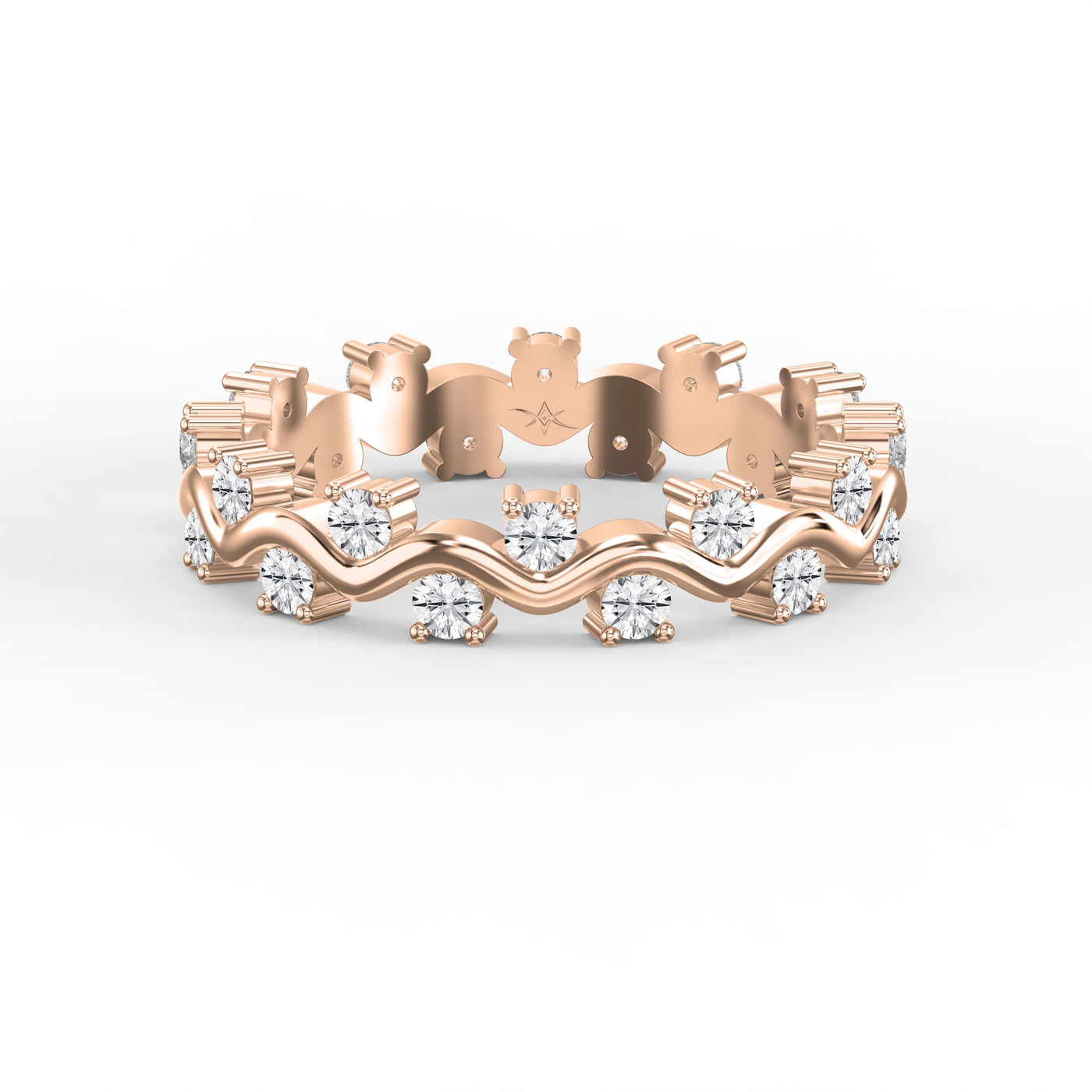 Curved Diamond Ring with Round Brilliant Cut Ring, view 7