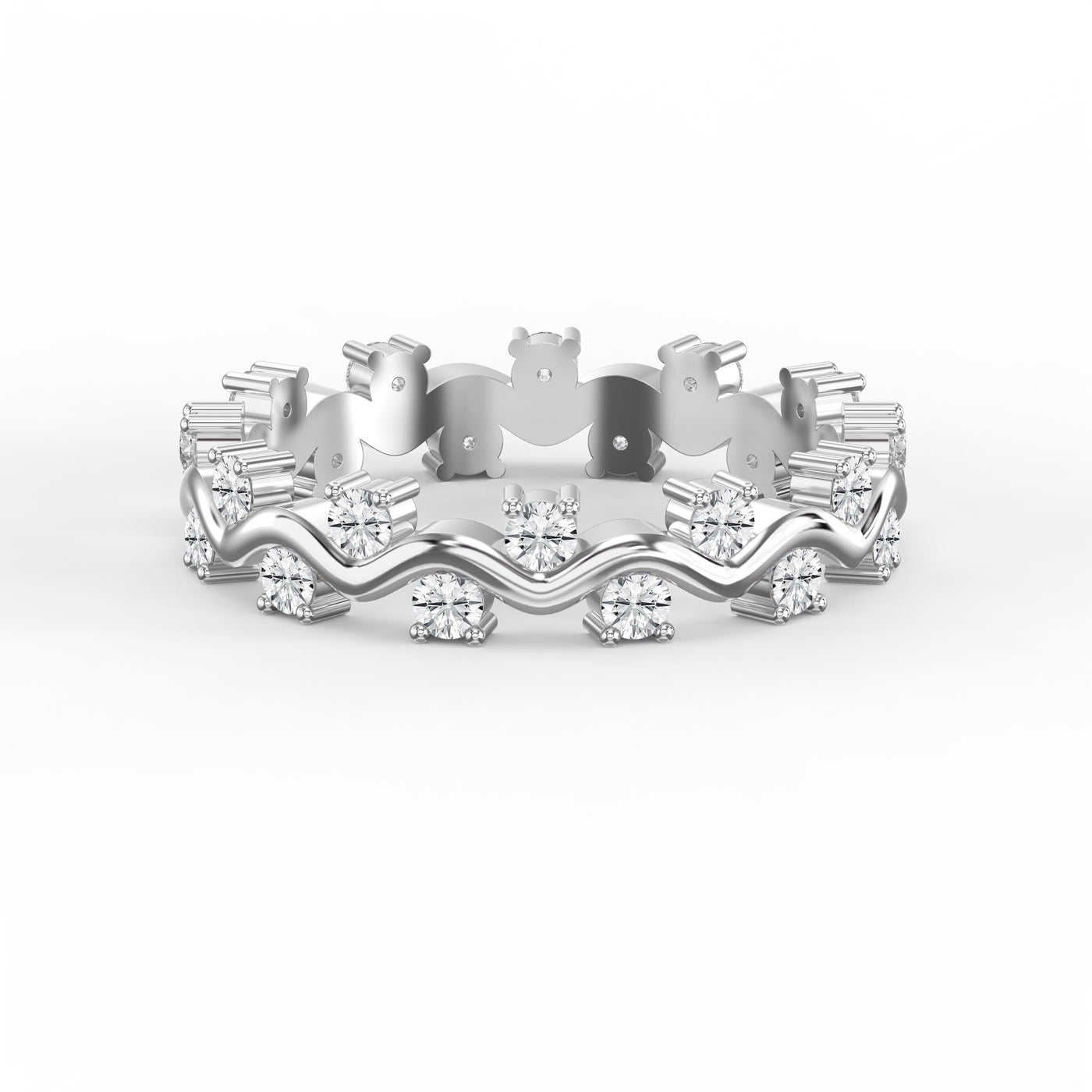 Curved Diamond Ring with Round Brilliant Cut Ring, view 6
