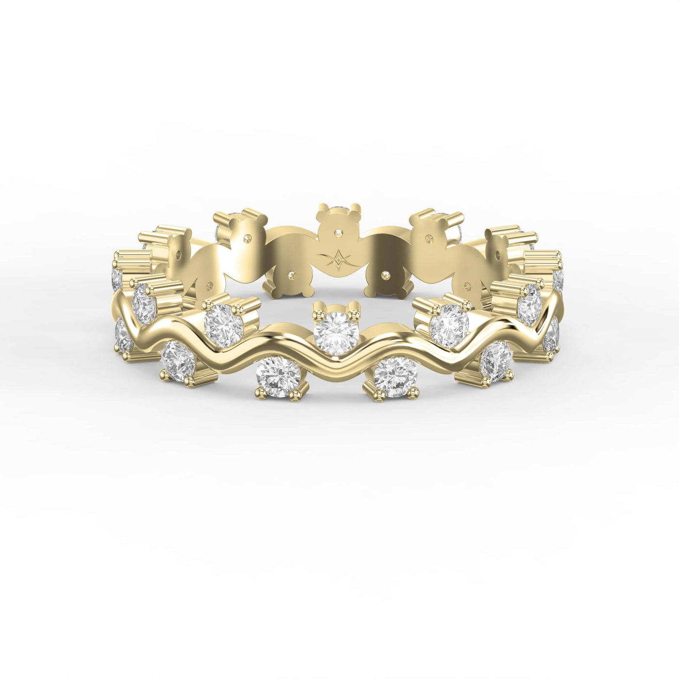 Curved Diamond Ring with Round Brilliant Cut Ring, view 1