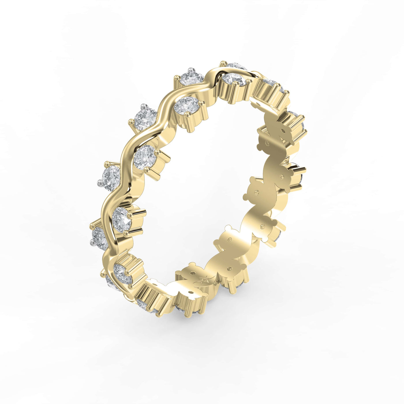 Curved Diamond Ring with Round Brilliant Cut Ring, view 3