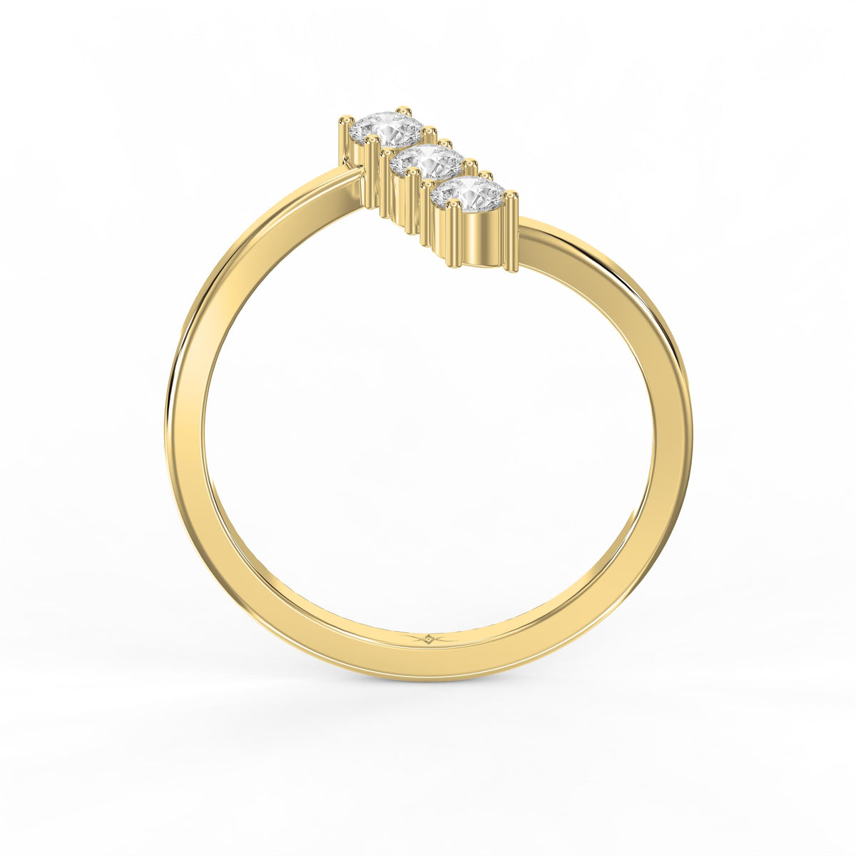Modern Split Shank Three Stone Round Diamond Curved Ring, view 5