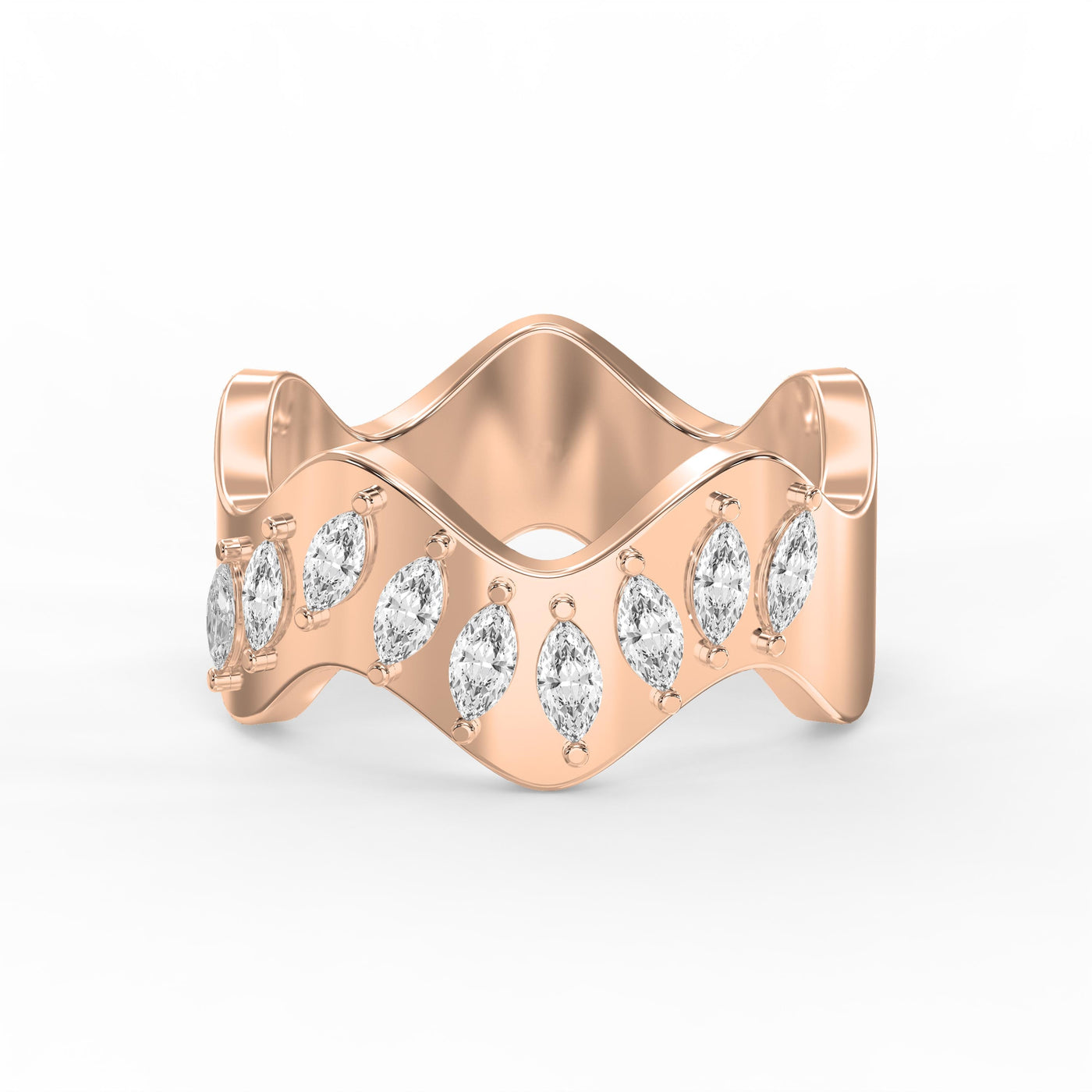 Curved Diamond Band with Marquise Cut Uniqe Statement Band, view 7