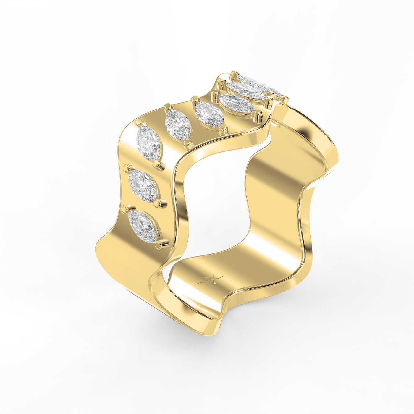 Curved Diamond Band with Marquise Cut Uniqe Statement Band, view 3