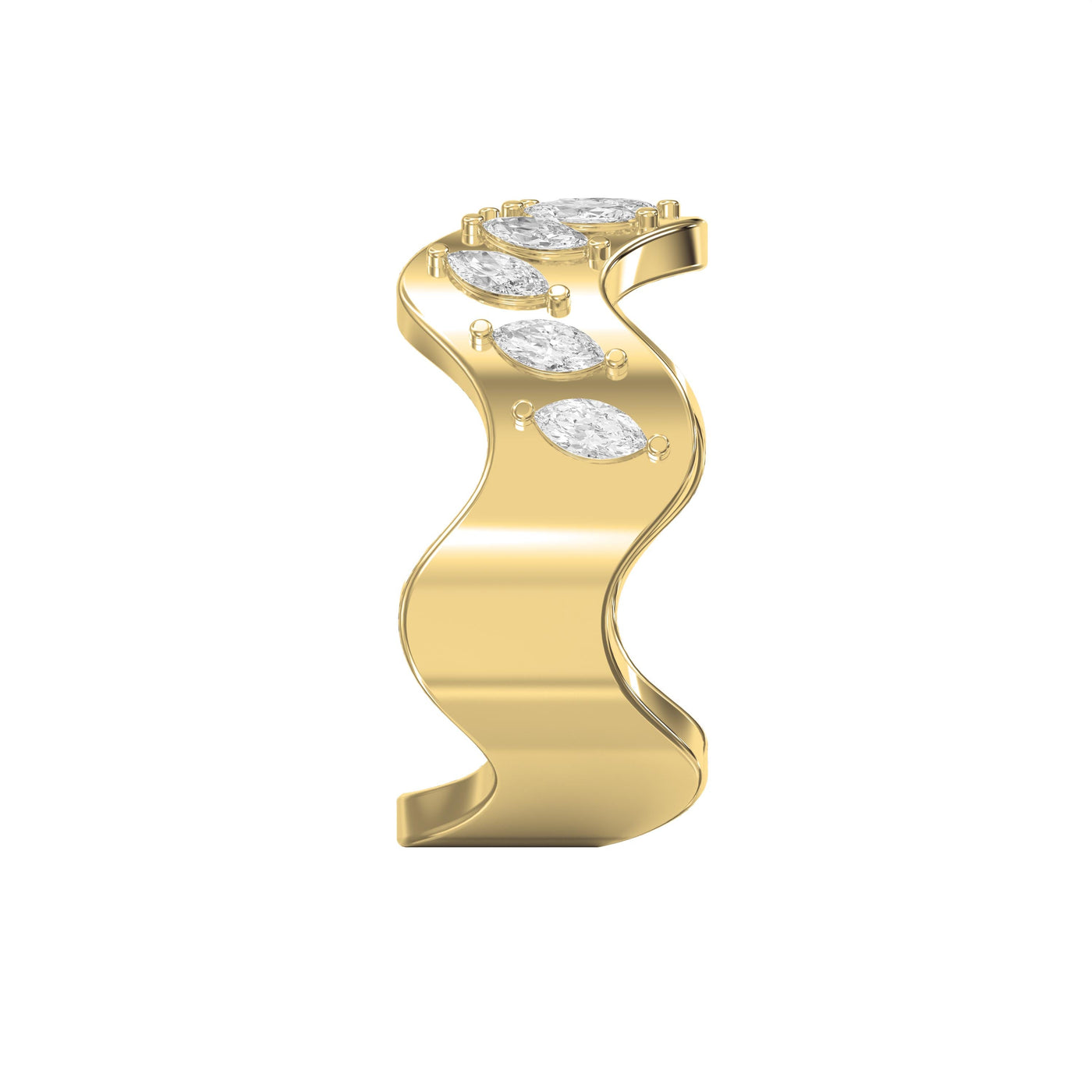 Curved Diamond Band with Marquise Cut Uniqe Statement Band, view 5