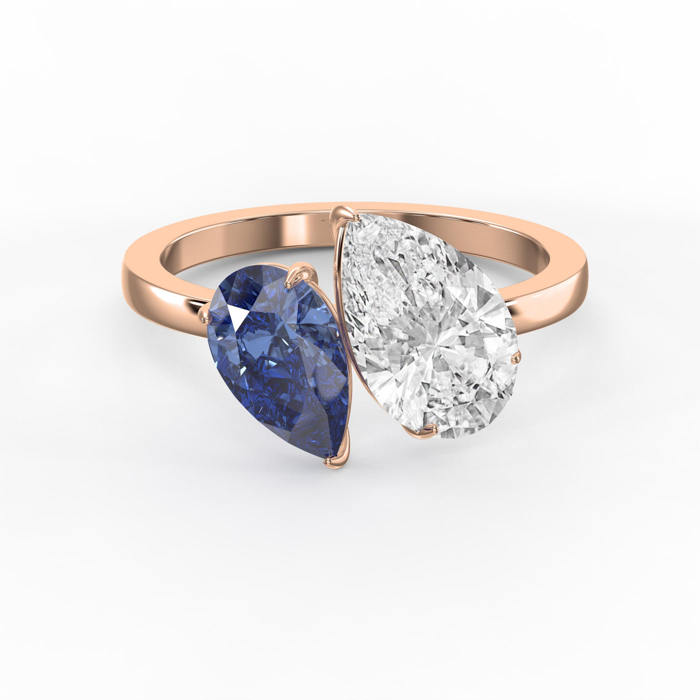 Toi et Moi Ring with Blue Sapphire and Pear Shape Diamond, view 7