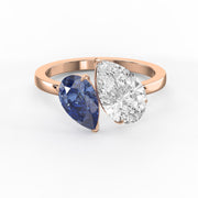 Toi et Moi Ring with Blue Sapphire and Pear Shape Diamond, view 7