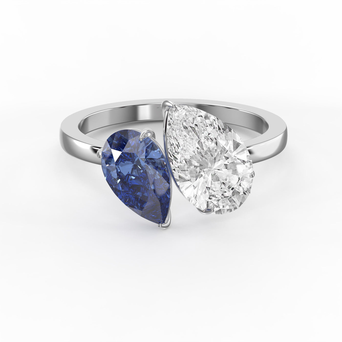 Toi et Moi Ring with Blue Sapphire and Pear Shape Diamond, view 6