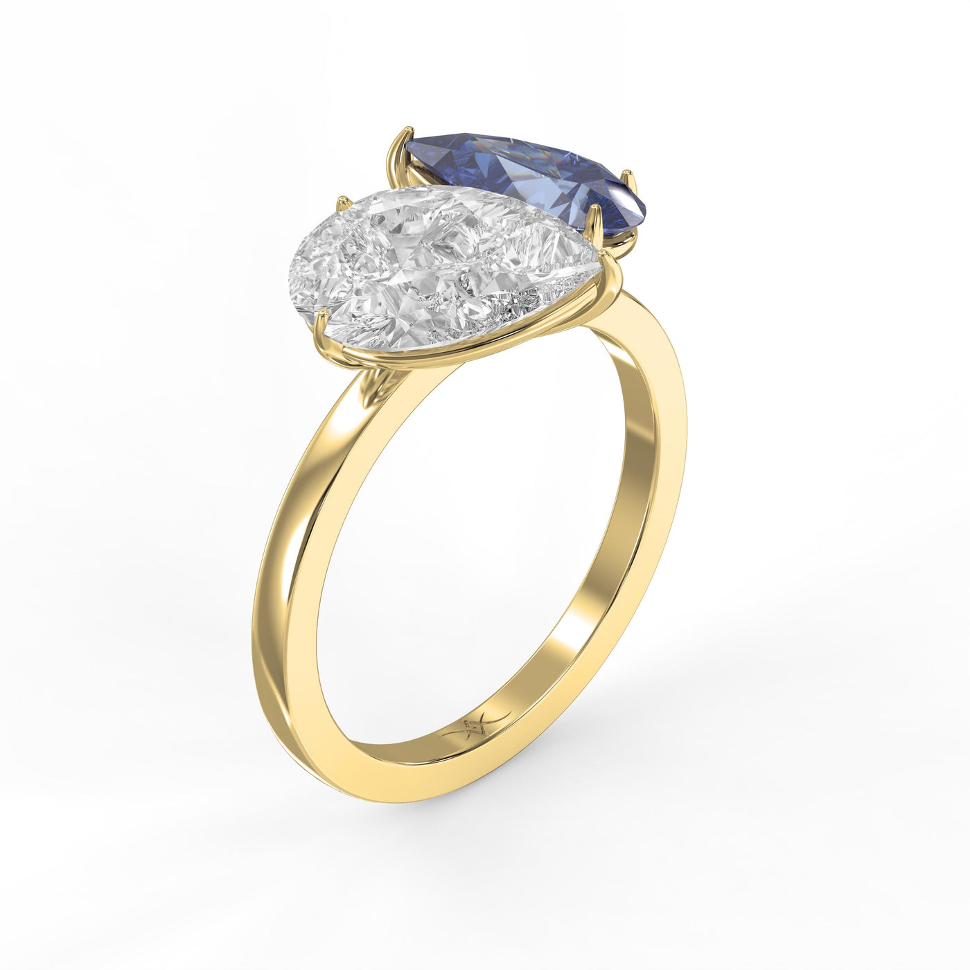 Toi et Moi Ring with Blue Sapphire and Pear Shape Diamond, view 3