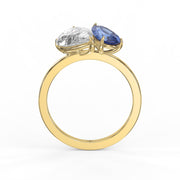 Toi et Moi Ring with Blue Sapphire and Pear Shape Diamond, view 5