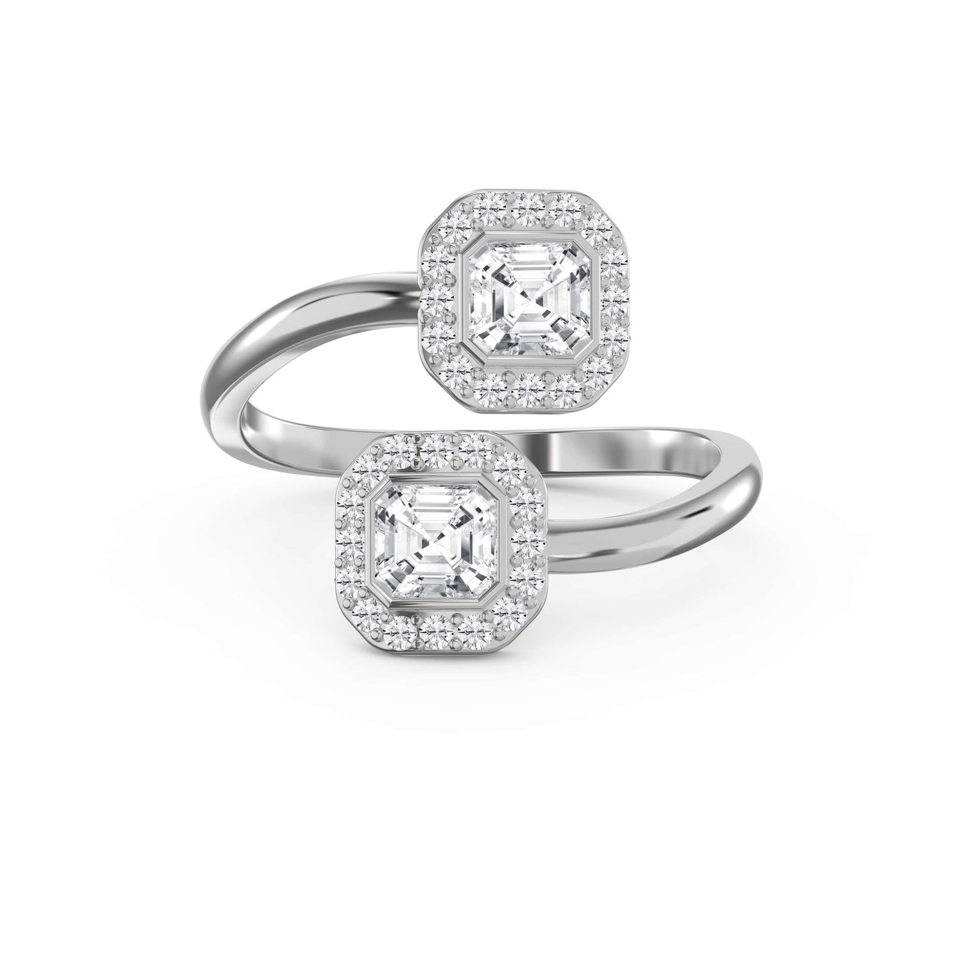 Two Stone Bypass Style Ascher Diamond Fashion Ring, view 6