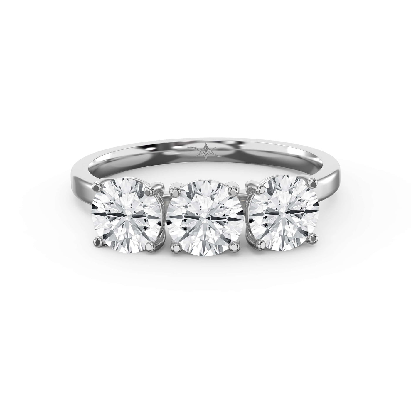 Three-Stone Round Brilliant-Cut Diamond Fashion Ring, view 6