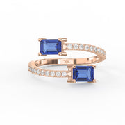 Emerald Cut Blue Sapphire Double Stone Pave Wrap Ring, view 7
