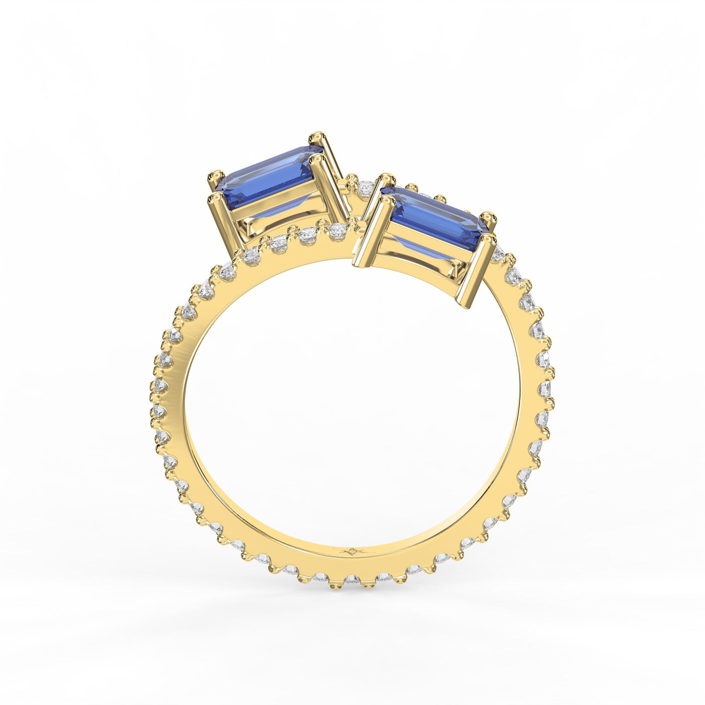 Emerald Cut Blue Sapphire Double Stone Pave Wrap Ring, view 5