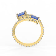 Emerald Cut Blue Sapphire Double Stone Pave Wrap Ring, view 5