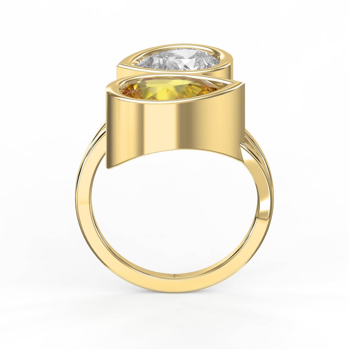Elegant Two Stone Yellow Sapphire & Pear Cut Diamond Toi et Moi Ring, view 5