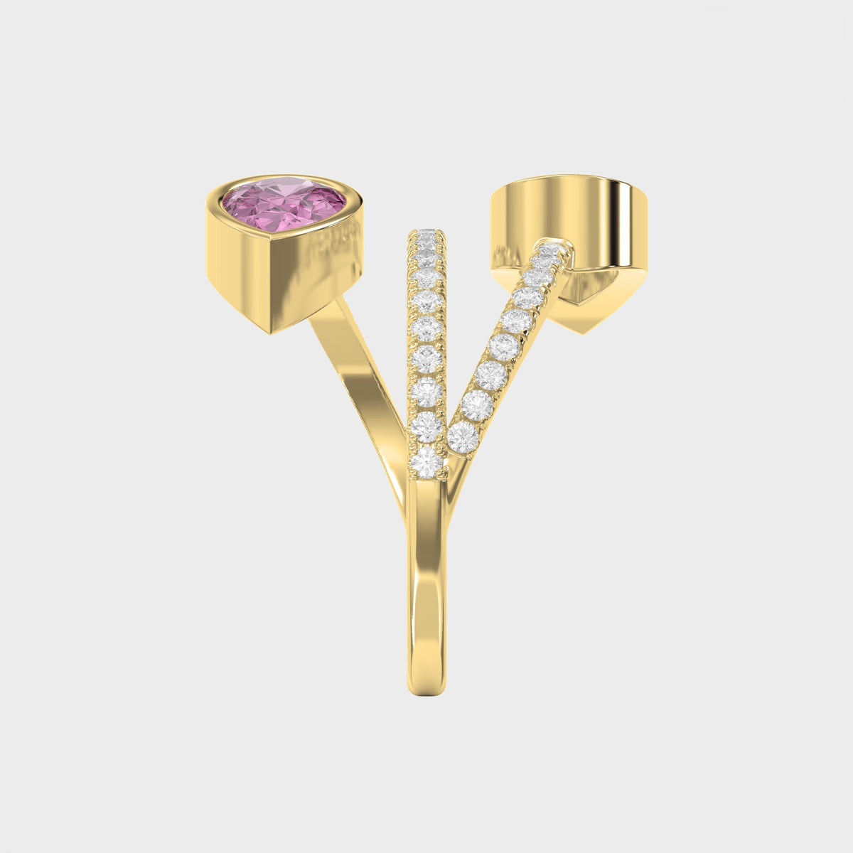 Elegant Wrap Style Dual Pear Shape Diamond Ring with Pink Gemstone, view 4