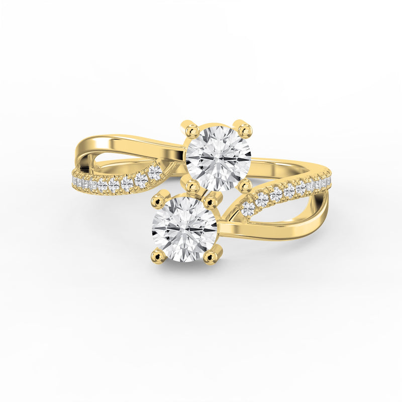 Elegant Two-Stone Diamond Split Shank Double Round Cut Ring with Pavé Band, view 1