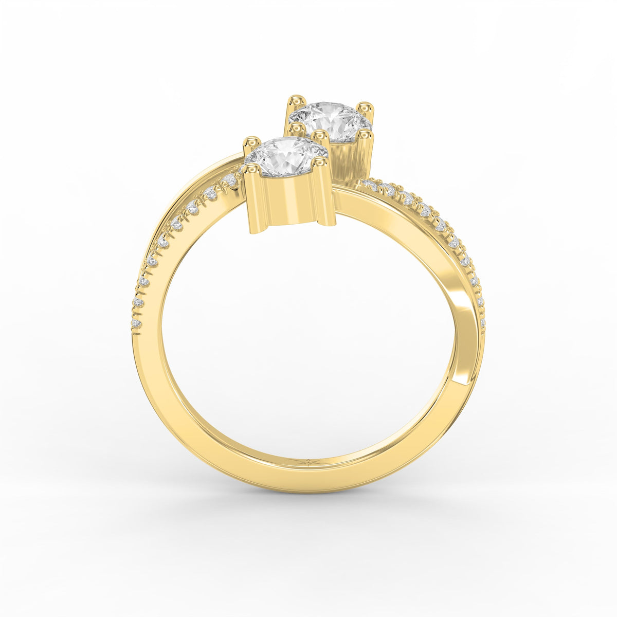 Elegant Two-Stone Diamond Split Shank Double Round Cut Ring with Pavé Band, view 5