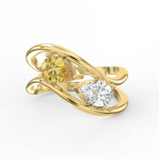 Modern Bypass Pear Cut Yellow & White Diamond Toi et Moi Ring, view 1