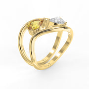 Modern Bypass Pear Cut Yellow & White Diamond Toi et Moi Ring, view 3
