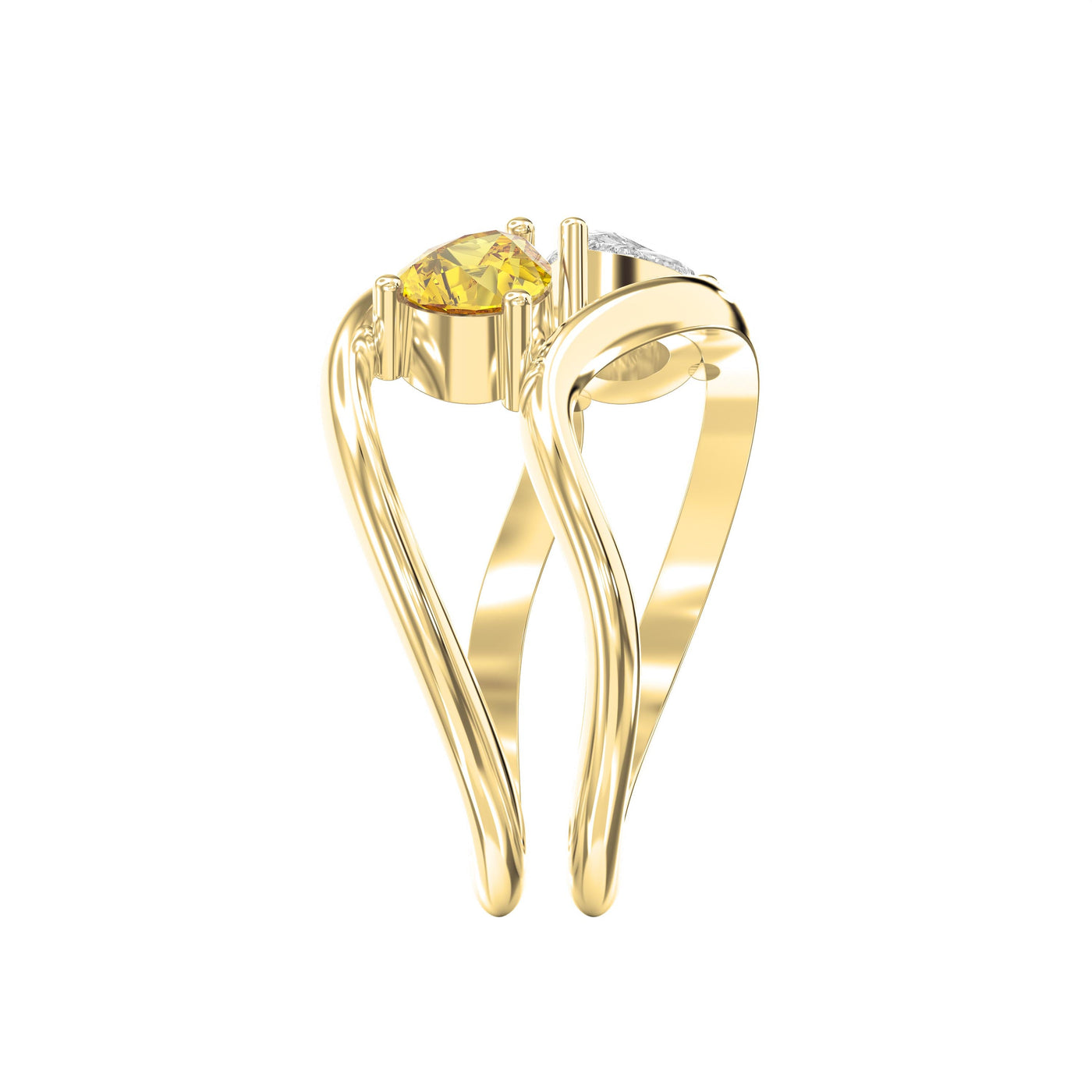 Modern Bypass Pear Cut Yellow & White Diamond Toi et Moi Ring, view 4