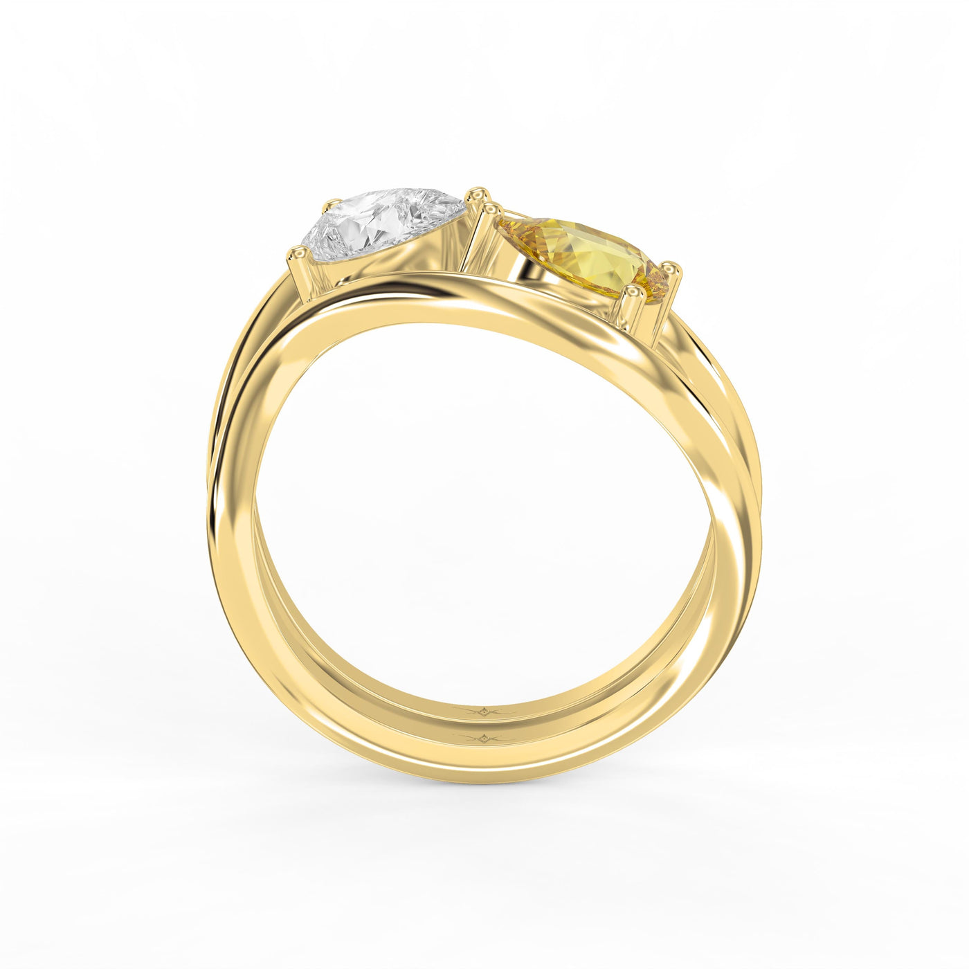 Modern Bypass Pear Cut Yellow & White Diamond Toi et Moi Ring, view 5