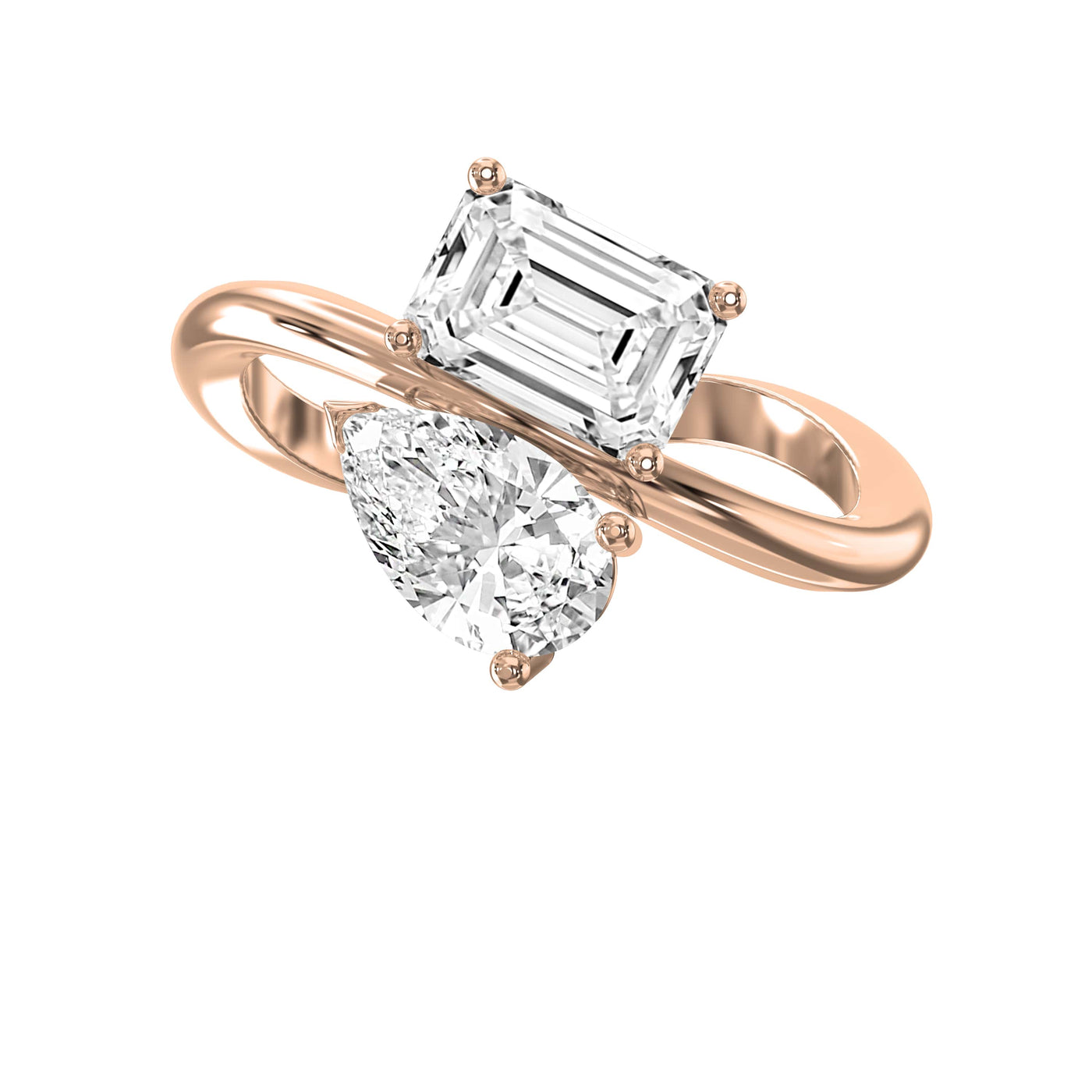 Toi et Moi Emerald and Pear Shape Diamonds Fashion Ring, view 6