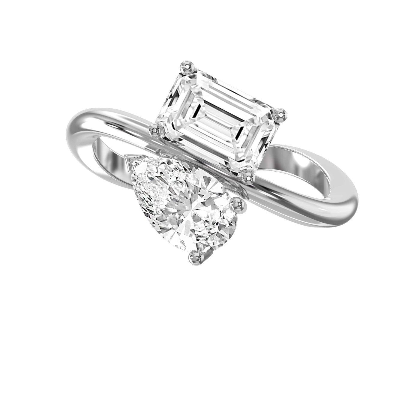 Toi et Moi Emerald and Pear Shape Diamonds Fashion Ring, view 7