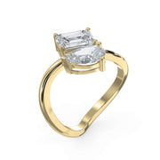 Toi et Moi Emerald and Pear Shape Diamonds Fashion Ring, view 3