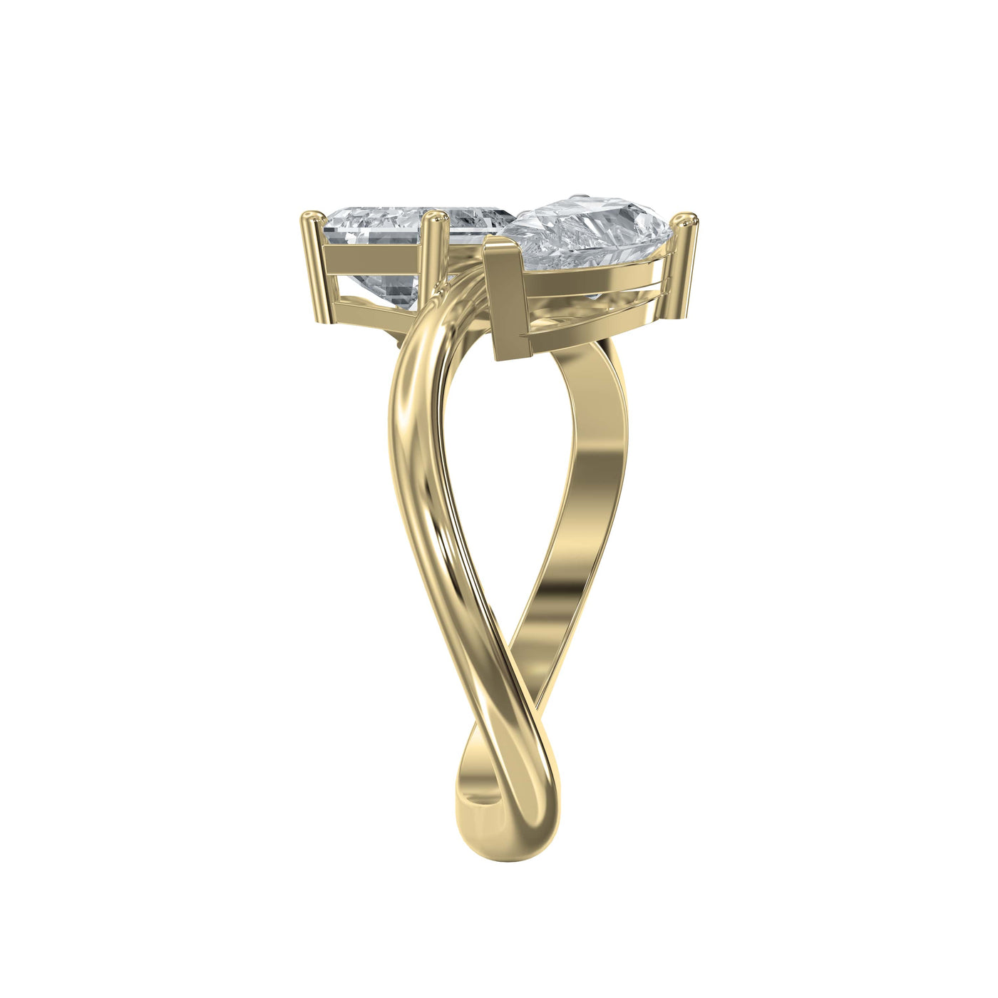 Toi et Moi Emerald and Pear Shape Diamonds Fashion Ring, view 4
