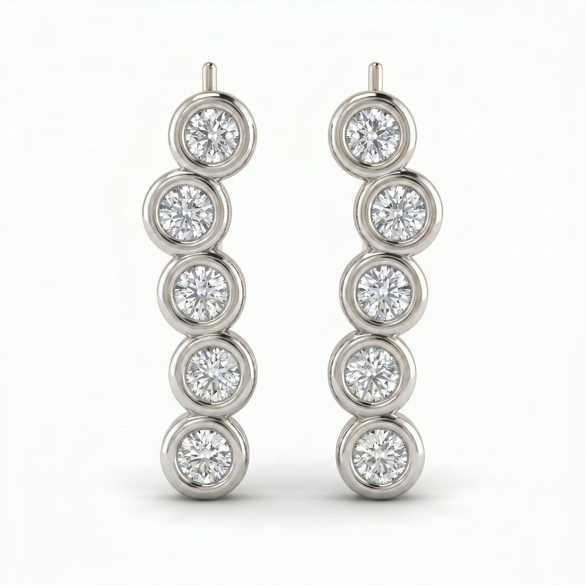 Modern Minimalist Round Diamond Ear Climber Earrings, view 5