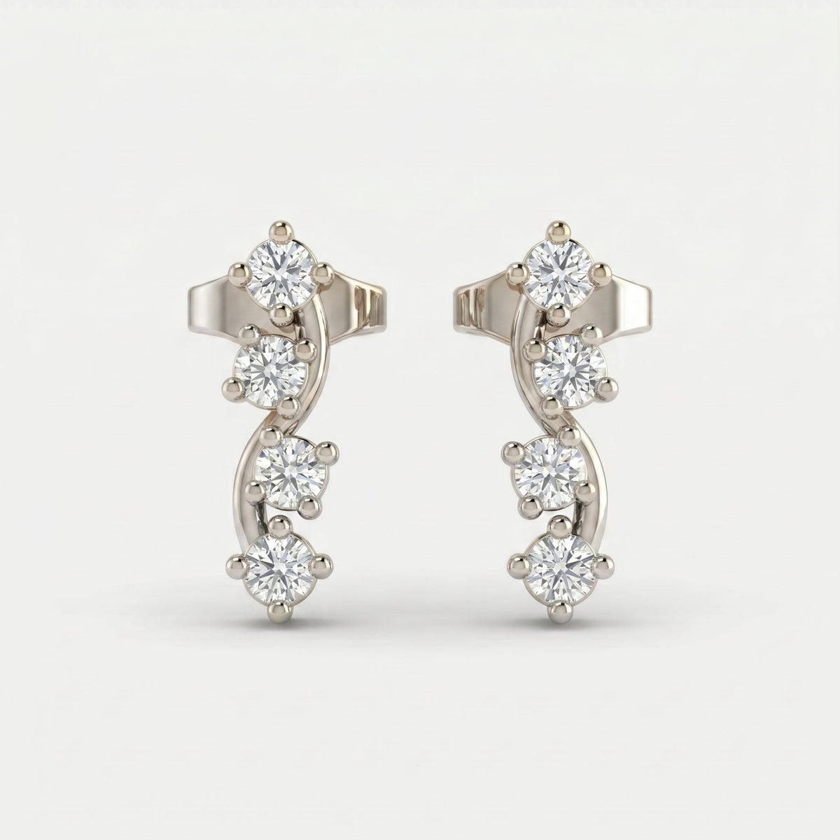 Minimalist Round Diamond Curved Stud Earrings, view 5