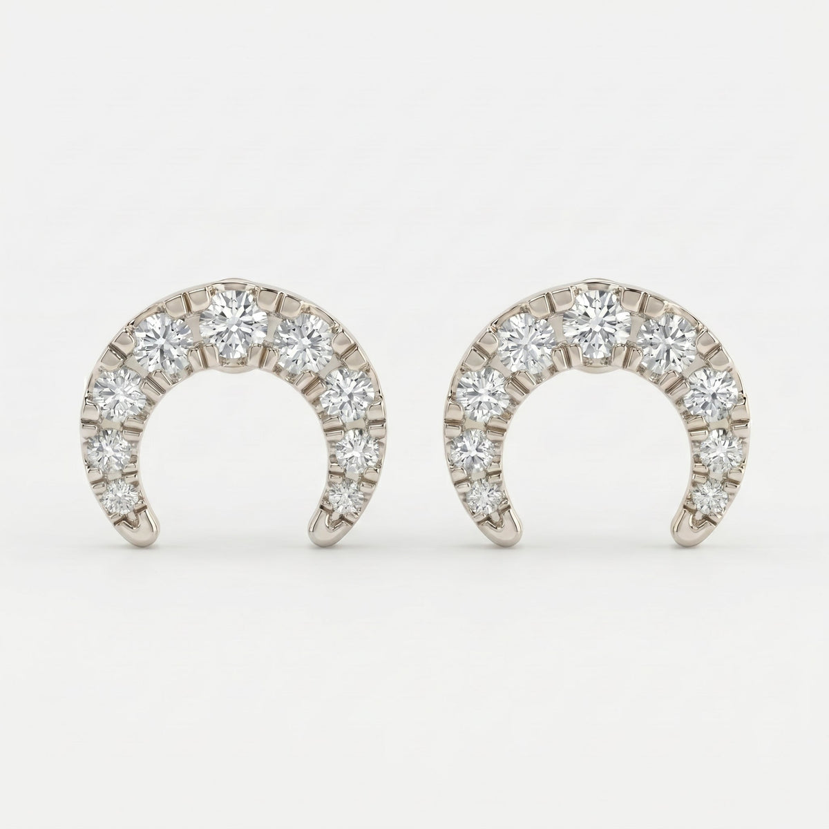 Curved Diamond Crescent Stud Earrings, view 6