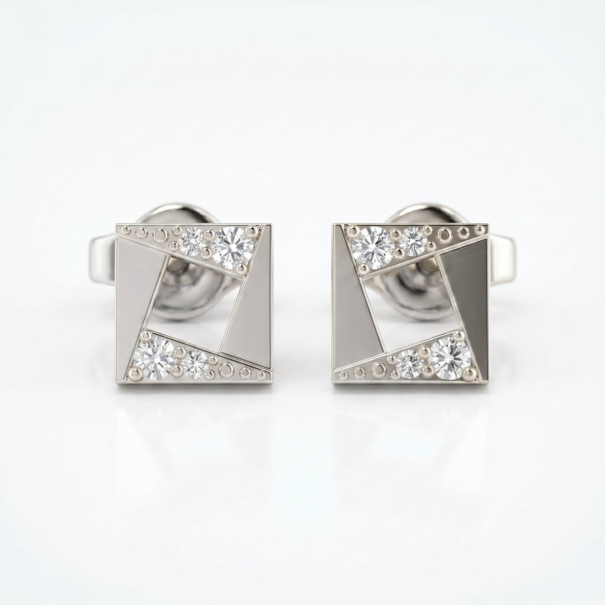 Geometric Square Diamond Stud Earrings, view 5
