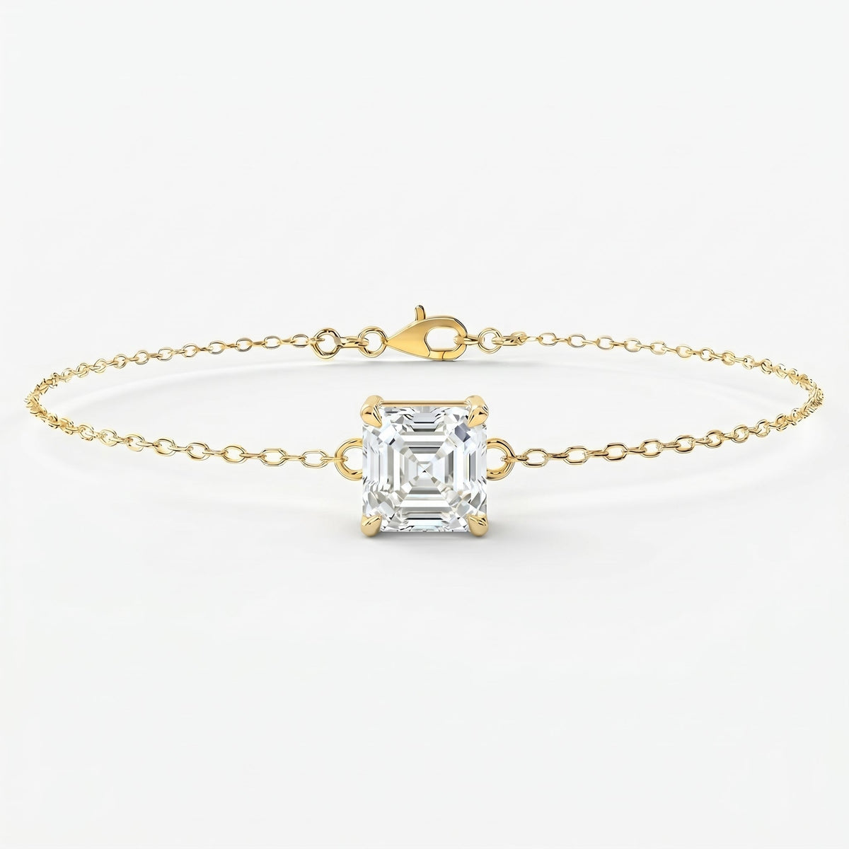 Minimalist Solitaire Asscher Cut Diamond Chain Bracelet, view 1