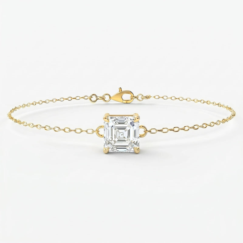 Minimalist Solitaire Asscher Cut Diamond Chain Bracelet, view 1
