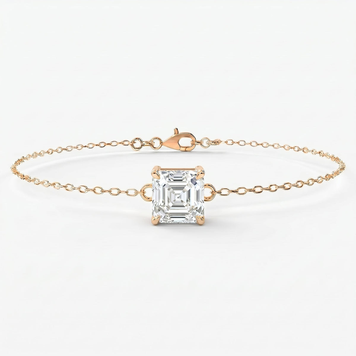 Minimalist Solitaire Asscher Cut Diamond Chain Bracelet, view 6