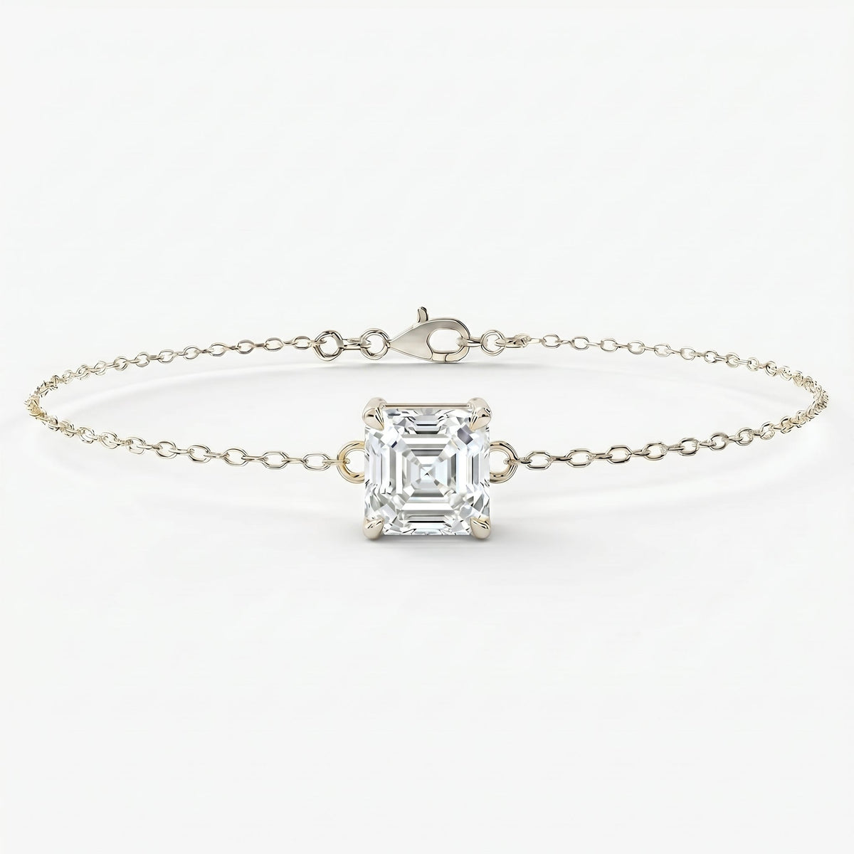 Minimalist Solitaire Asscher Cut Diamond Chain Bracelet, view 5