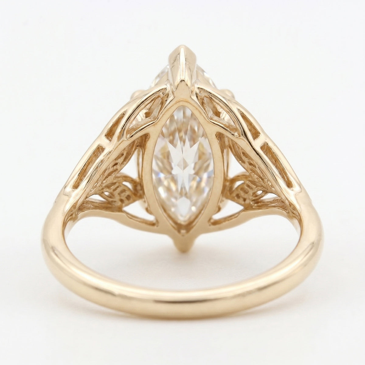 Solitaire Leaf Design Marquise Cut Diamond Engagement Ring, view 5