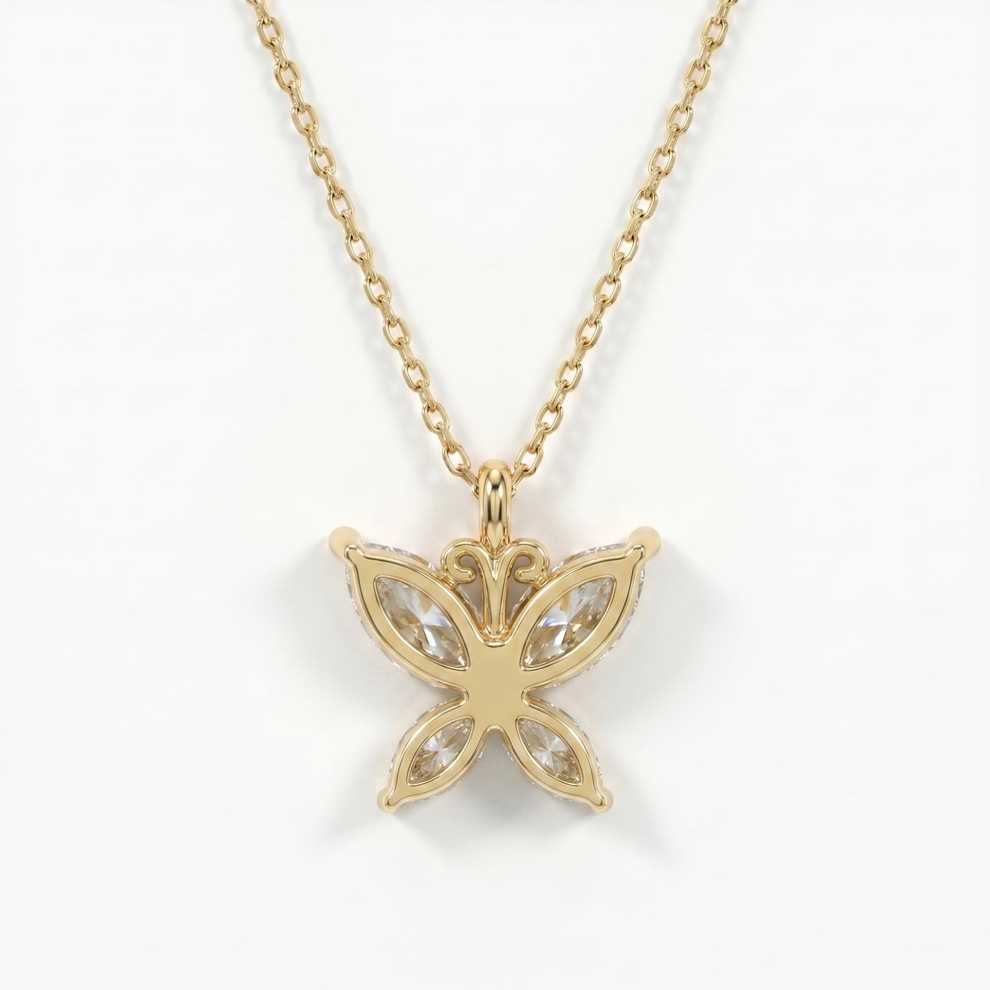 Butterfly Design Marquise Diamond Pendant Necklace, view 5