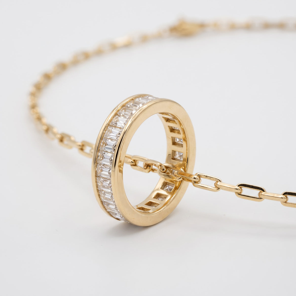 Baguette Diamond Circle Ring Pendant Necklace