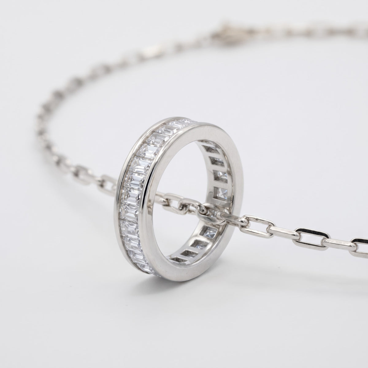 Baguette Diamond Circle Ring Pendant Necklace, image 2