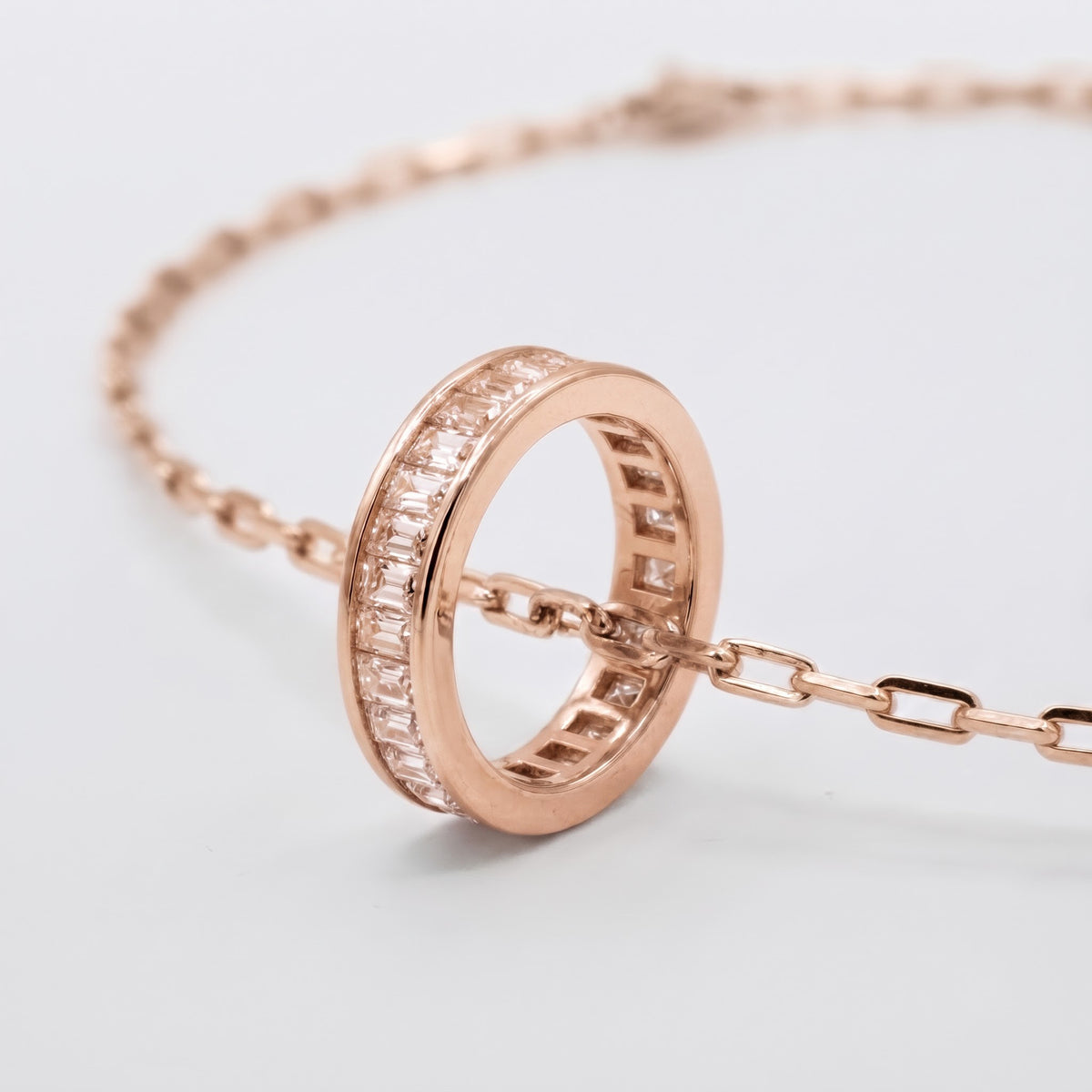 Baguette Diamond Circle Ring Pendant Necklace, image 3