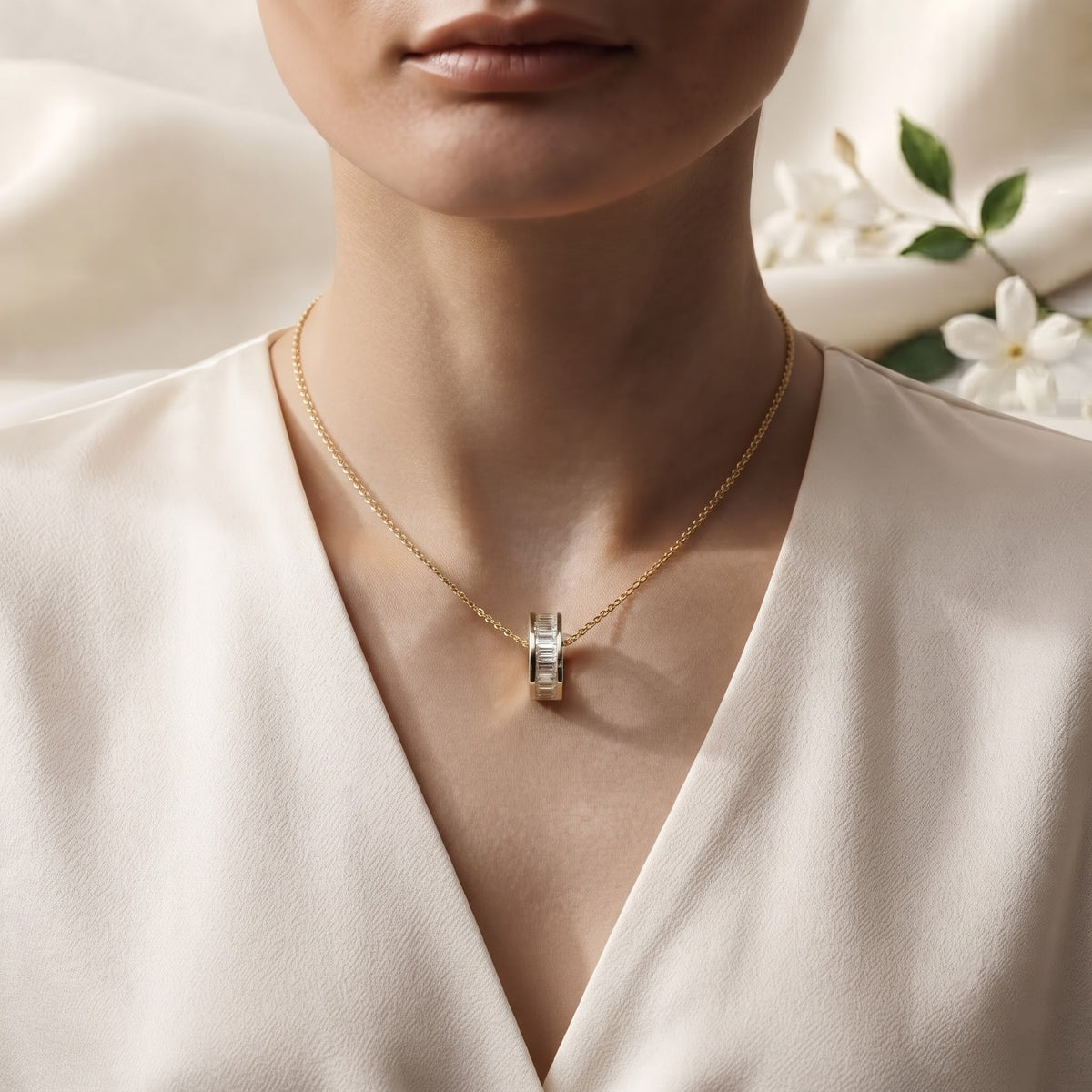 Baguette Diamond Circle Ring Pendant Necklace, image 5
