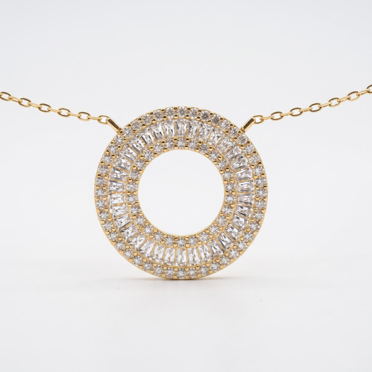 Baguette Diamond Halo Circle Pendant Necklace, image 3