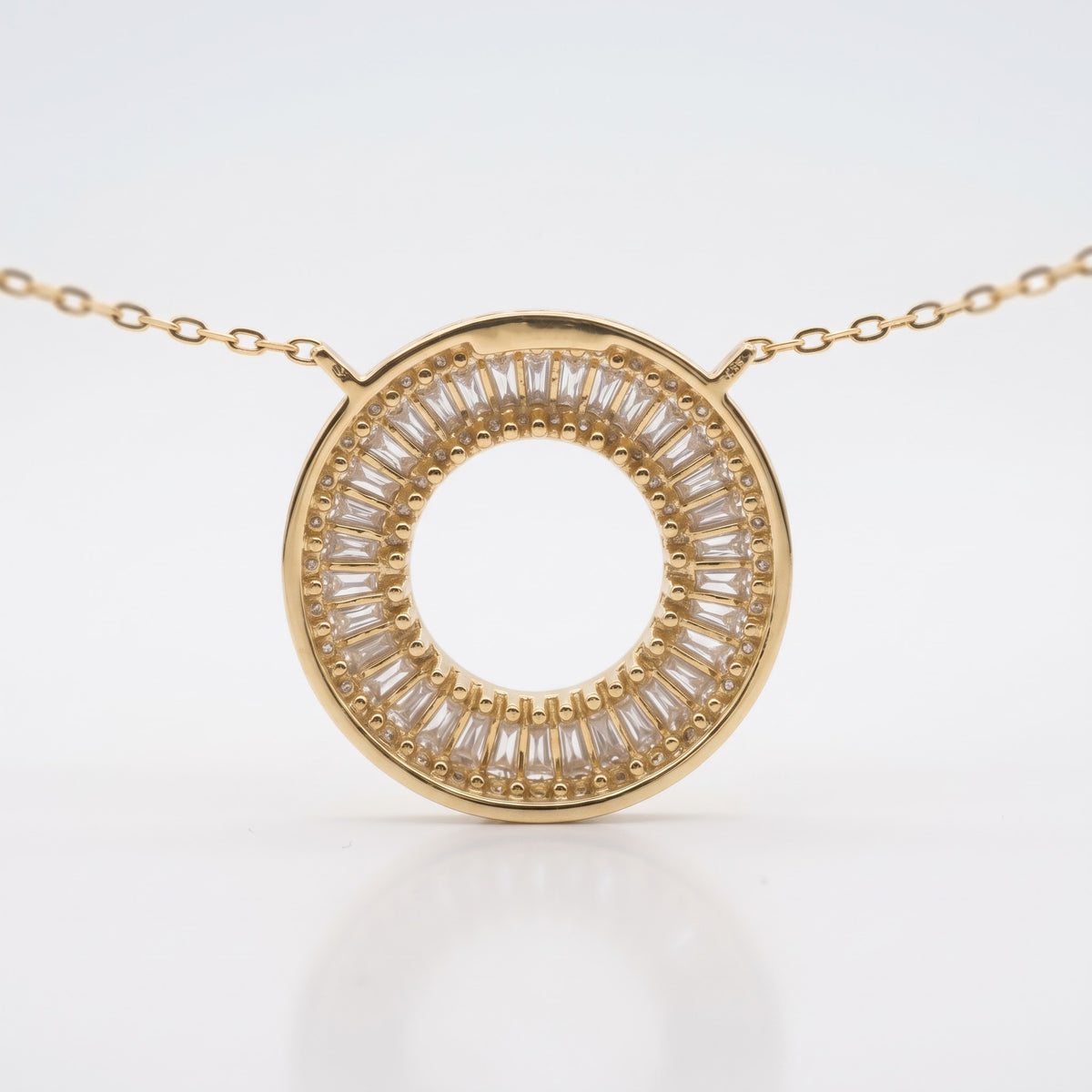 Baguette Diamond Halo Circle Pendant Necklace, image 4